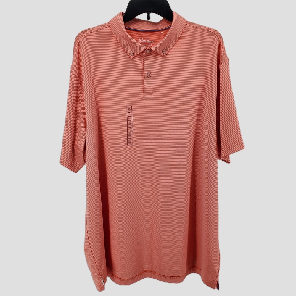 Walter Hagen P11 Championship Stripe Golf Polo Shirt Stretch Pink Peach Mens XXL